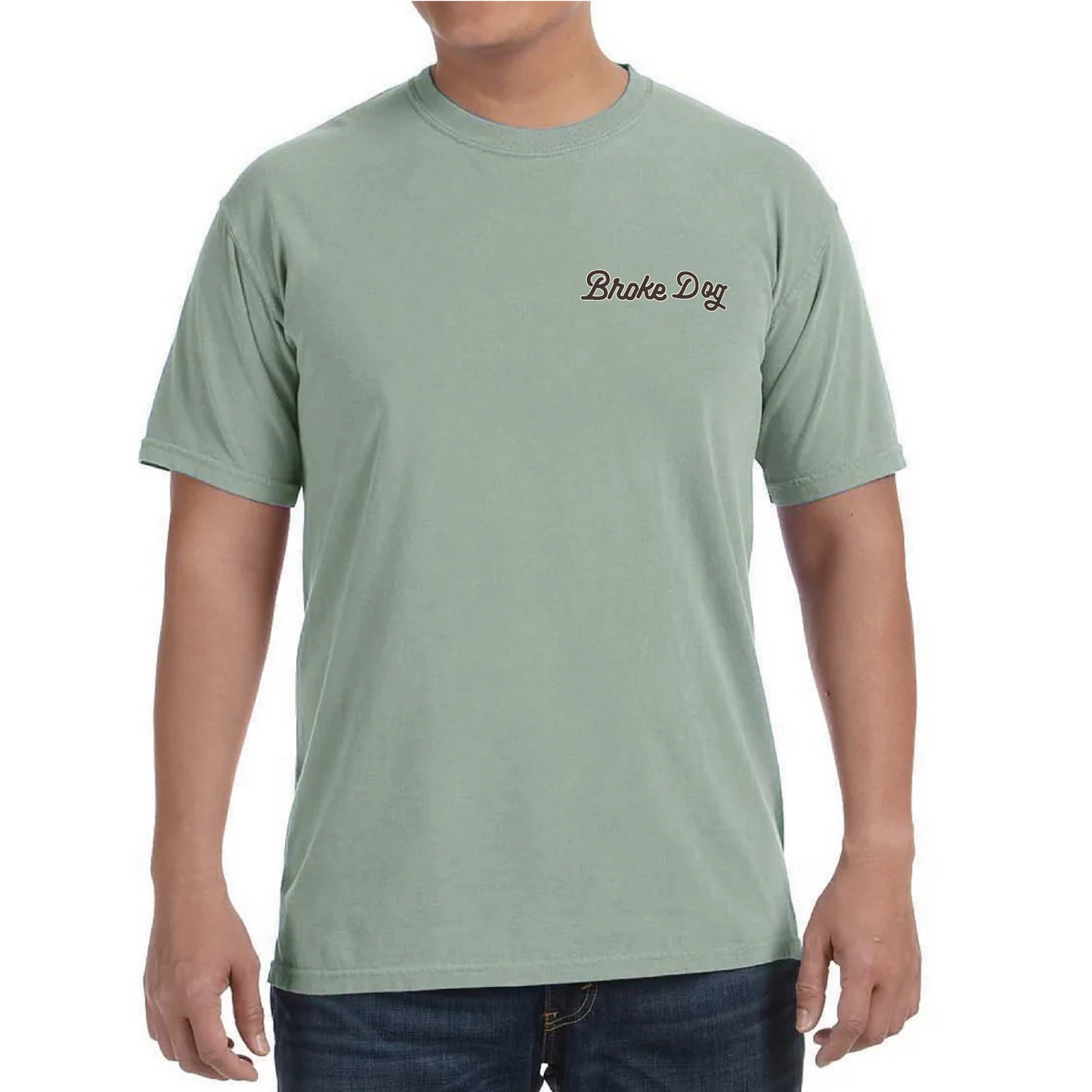 Mint green 'Broke Day' t-shirt for casual wear, featuring a relaxed fit and short sleeves.