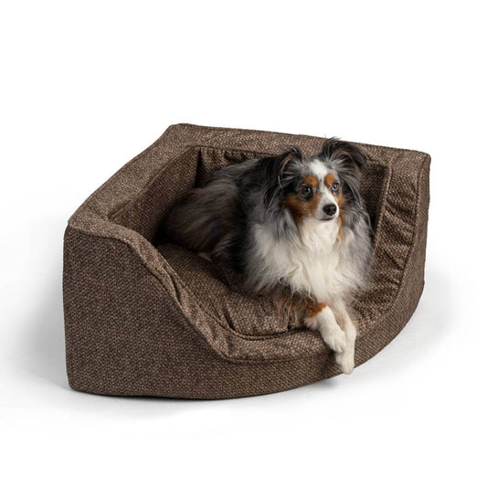 Luxury corner pet bed with removable cover, high-density foam, and plush cushion for comfort, ideal for large dogs.