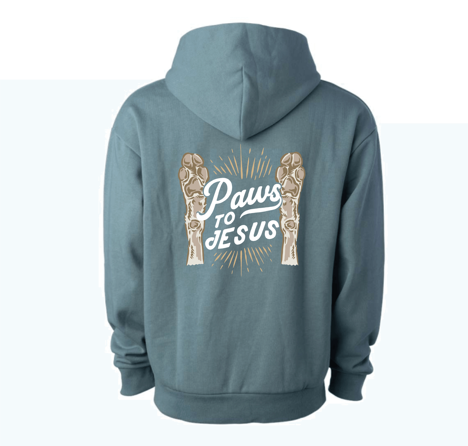 Ocean haze Paws to Jesus hoodie featuring a unique dog paws design and a comfortable pullover style.