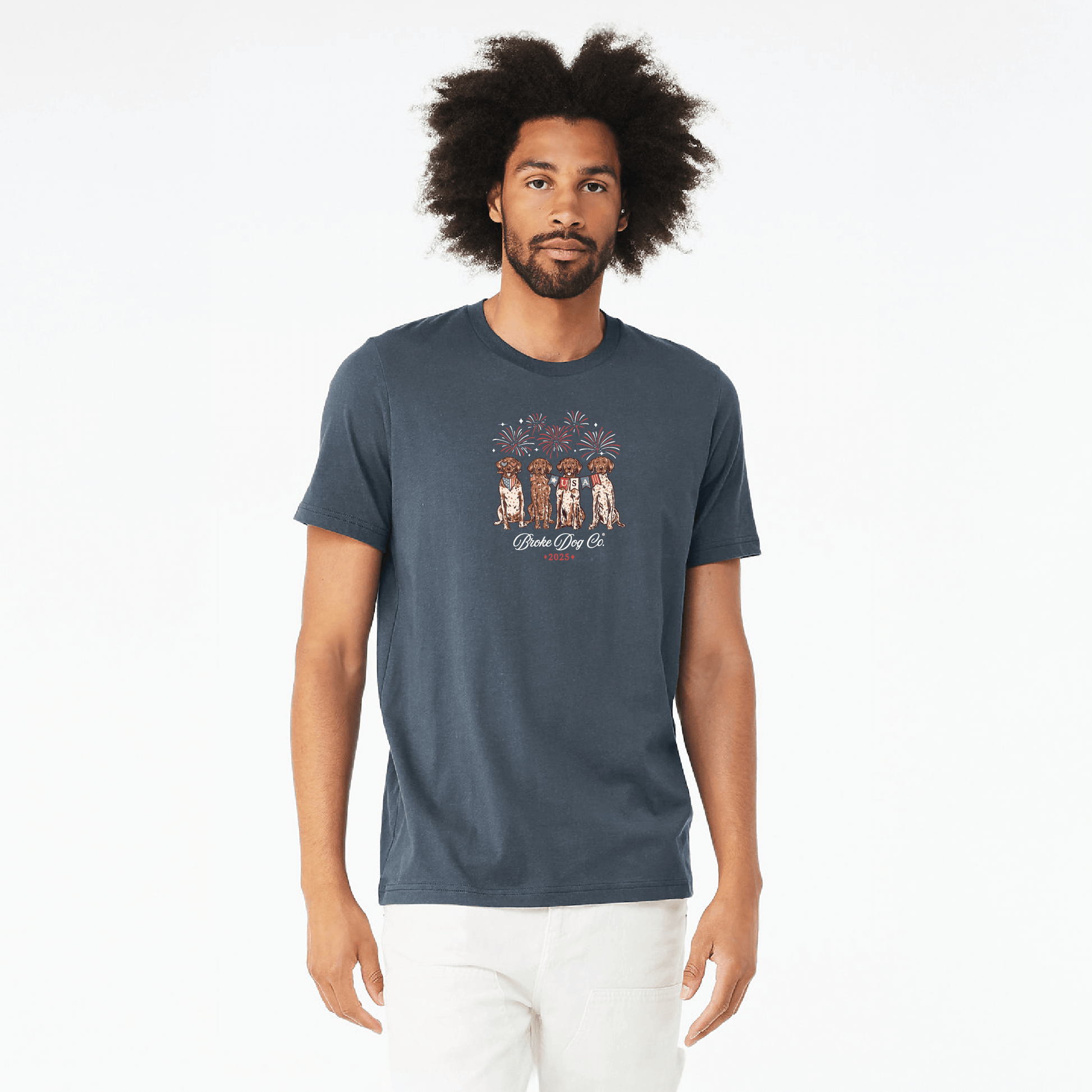 GSP American Pride dog shirt with fireworks design, perfect for celebrating the 4th of July in style.