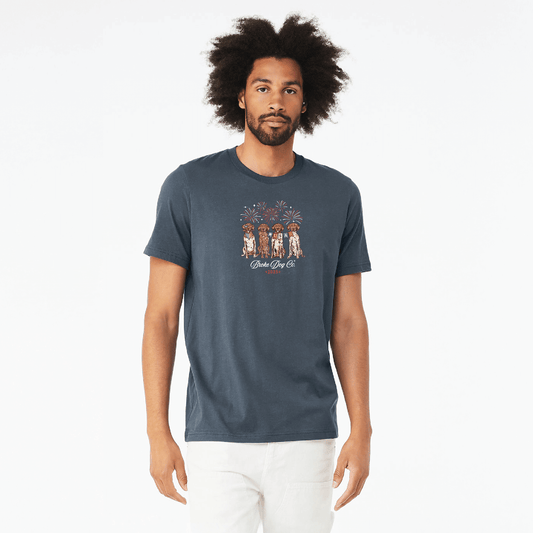 GSP American Pride dog shirt with fireworks design, perfect for celebrating the 4th of July in style.