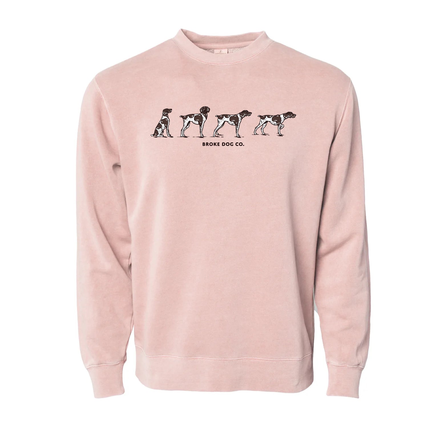 Dusty pink unisex mid-weight crew sweatshirt featuring unique dog illustration, combining vintage charm and modern comfort.
