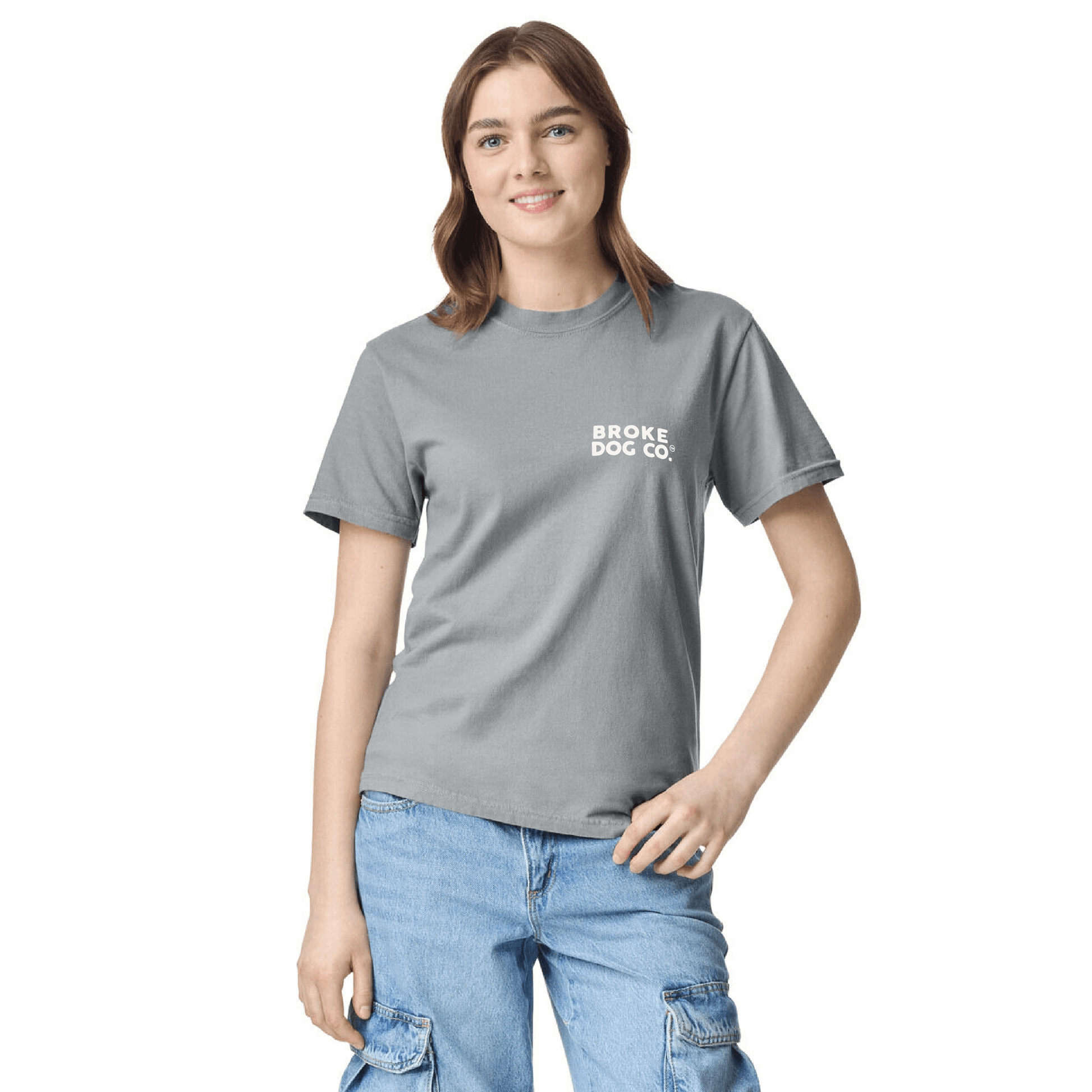 Model wearing the 'Bad Day to Be a Lamb Chop' Comfort Colors Tee in gray, showcasing a casual and comfortable style.
