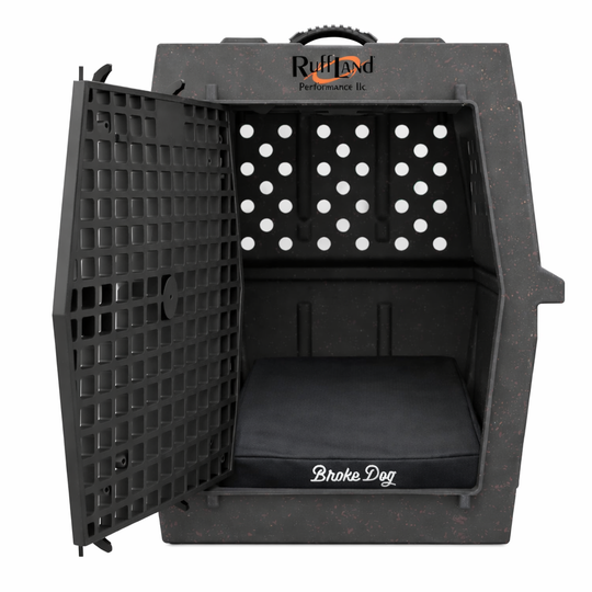 Ruffland Dog Kennel Pad - Venture Pro inside a kennel, waterproof and durable design for comfort.
